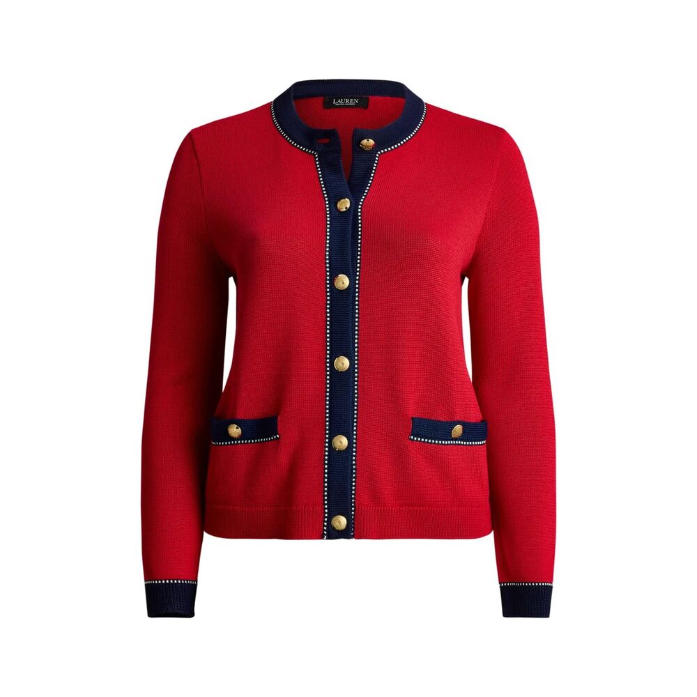 Lauren Ralph Lauren XL Red Navy Gold Button Cardigan Sweater Jacket Preppy